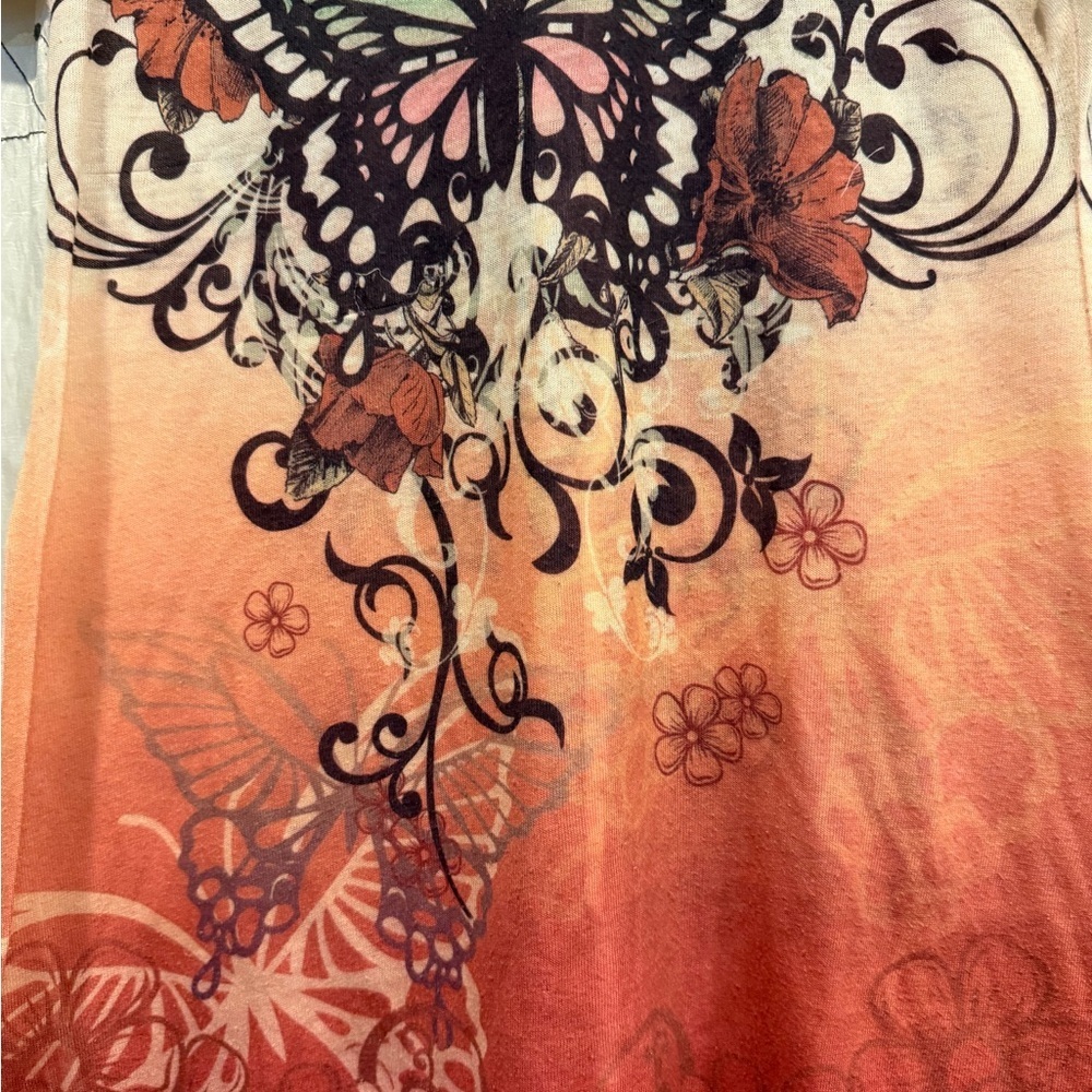 ONE WORLD Multicolor Butterfly Graphic Top - Picture 4 of 6